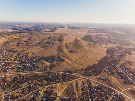 aerial view roof top village with drone.の写真素材