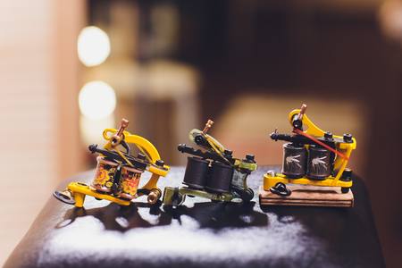 Ufa, Russia, 20 November, 2018: Set of different machines for tattoo.のeditorial素材