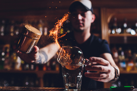 Fire ice cocktail with mint and cinnamon.の写真素材