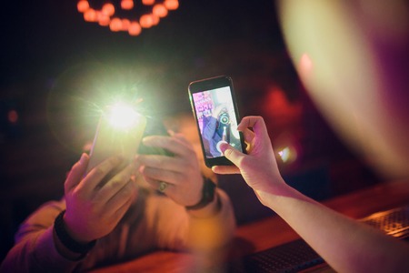 Happy traveling couple making selfie, romantic mood.
