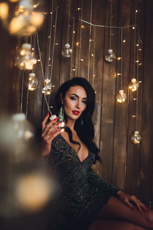 Portrait of a beautiful brunette girl boobs.の写真素材