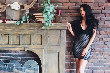 Portrait of a beautiful brunette girl boobs.の写真素材