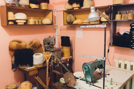 Picture of a tailors desktop at the sewing workshop.の写真素材