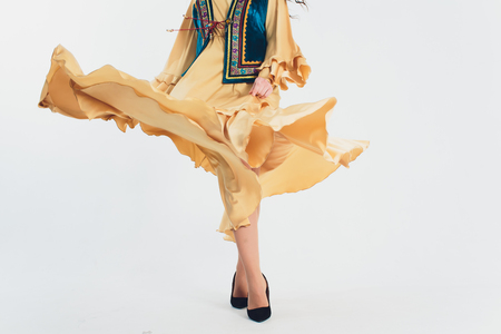 national Bashkir costumes. peoples of Russia. Tatars on white background studio.の写真素材