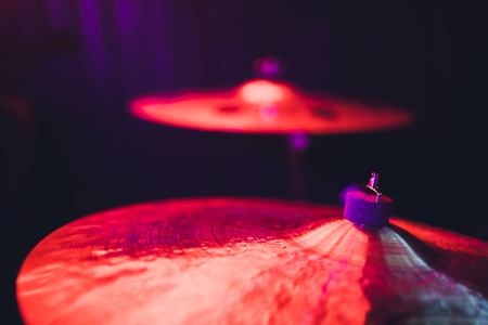 Drum kit on stage in the spotlight color.の写真素材