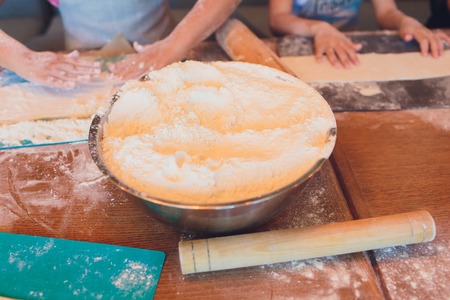 Children's master class in cooking pizza flour