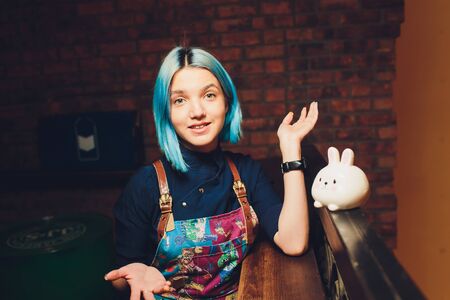 Portrait of beautiful girl with blue hair.の写真素材