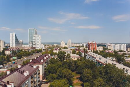 Ufa, Russia, 12 June, 2019: top view on the panorama of city - Ufa Russia.のeditorial素材