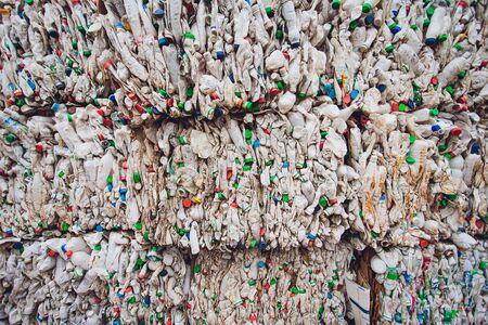 Ufa, Russia, 1 July, 2019: Large stack of old plastic bottles.のeditorial素材