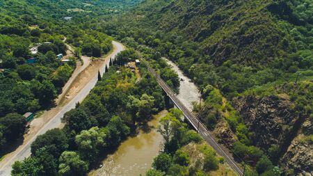 View from above on Debed canyon town Alaverdi, Armenia.