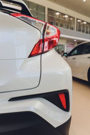 Car detail. New led taillight by night. The rear lights of the car, in hybrid sports car. Developed...