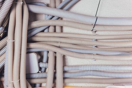 background of used electrical wires at collection center.の写真素材