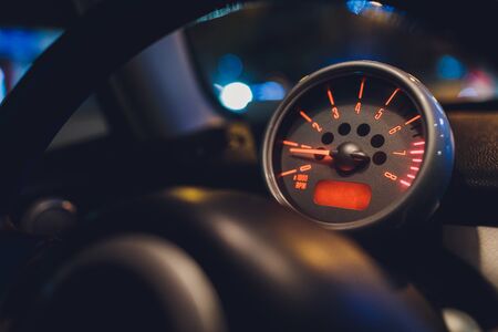 Close up shot of a speedometer in a carの写真素材