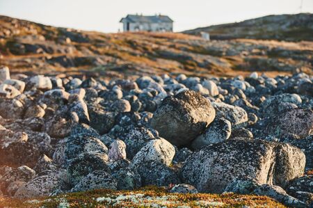Beautiful summer day landscape abandoned artnature coastal defense North Teriberka, Barents sea viewの写真素材