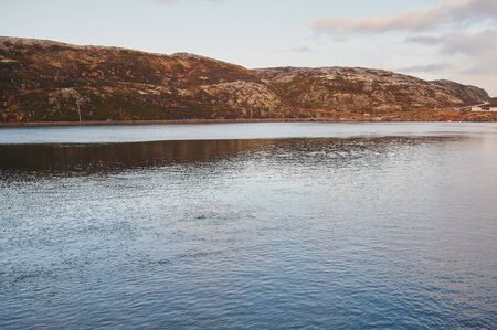Beautiful summer day landscape abandoned artnature coastal defense North Teriberka, Barents sea view.の写真素材