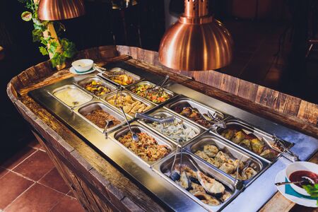 Full food showcase of variety meals barの写真素材