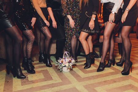 Close up of elegant female legs on background.の写真素材