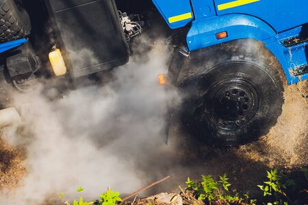 ditch water, testing a heavy truck close-up.の写真素材