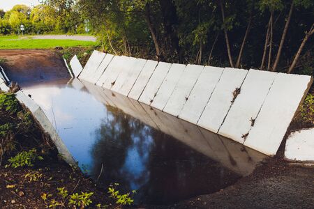 ditch water, testing a heavy truck close-up.の写真素材