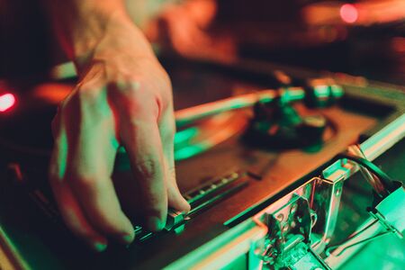 Dj mixer and Vinyl Player at club. Soft focus.の写真素材