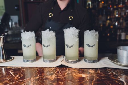 Saint-Petersburg, Russia. March 19, 2019. Bottle Vodka Beluga Nobel Russian Vodka.のeditorial素材