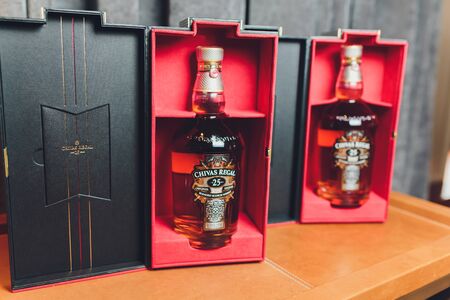 Ufa, Russia - OCT 11, 2016: Blended from whiskies matured for at least 12 years Chivas Regal 12 is a blended Scotch whisky produced by Chivas Brothers in Keith, Scotland.のeditorial素材