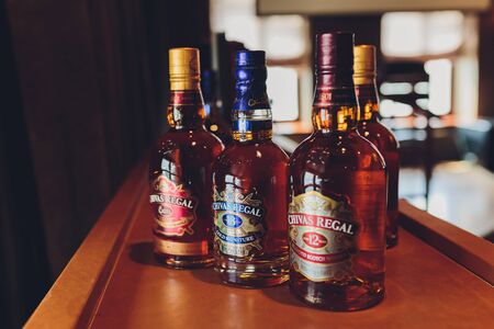 Ufa, Russia - OCT 11, 2016: Blended from whiskies matured for at least 12 years Chivas Regal 12 is a blended Scotch whisky produced by Chivas Brothers in Keith, Scotland.のeditorial素材