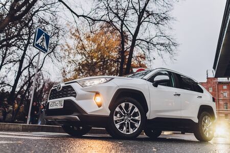 Ufa, Russia, 18 October, 2019 New Toyota RAV 4 Hybrid. Modern SUV transport vehicle.のeditorial素材