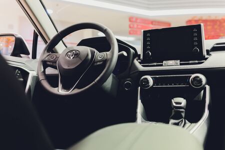 Ufa, Russia, 18 October, 2019 New Toyota RAV 4 Hybrid. Modern SUV transport vehicle.のeditorial素材