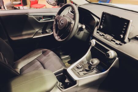 Ufa, Russia, 18 October, 2019 New Toyota RAV 4 Hybrid. Modern SUV transport vehicle.のeditorial素材