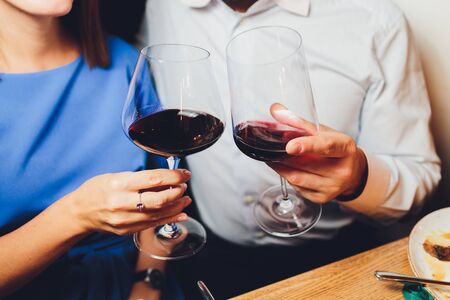 Glasses of red wine. The concept of party and celebration.の写真素材