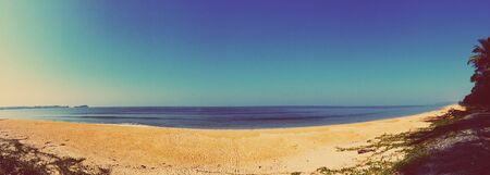 Sandy tropical Wolmar beach at sunny day. Beautiful landscape. Panorama