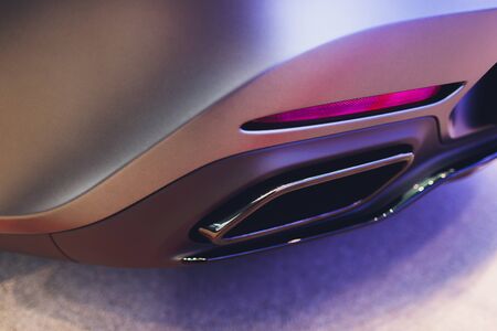 New generation of sportive mufflers. Oval Car Exhaust Tailpipe chromed made of stainless steel on...
