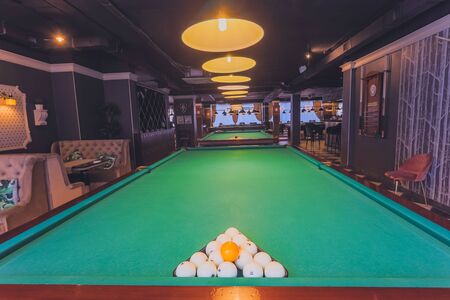 Billiard on table. Perfect composition of pool balls