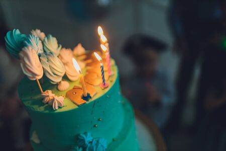 Multicolored Birthday Cake with Colorful Sprinkles. turquoiseの写真素材