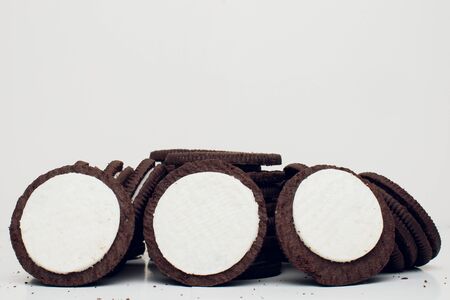 chocolate cookie isolated on white background close-up.