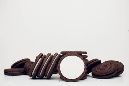 chocolate cookie isolated on white background close-upの写真素材