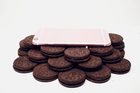 chocolate cookie isolated on white background close-up