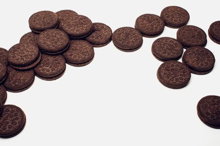 chocolate cookie isolated on white background close-upの写真素材