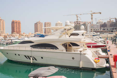 Doha, Qatar - 2nd January 2020 : Yacht marine of Doha Pearl of Qatar.