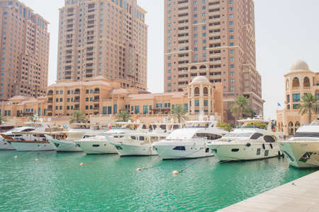 Doha, Qatar - 2nd January 2020 : Yacht marine of Doha Pearl of Qatar.のeditorial素材