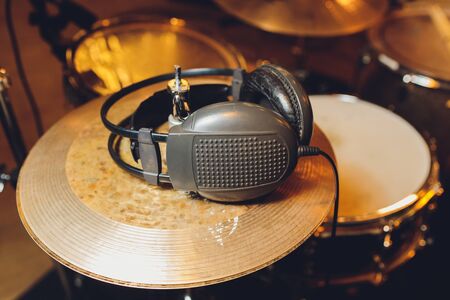 headphone and Electric drum on the stage.の写真素材