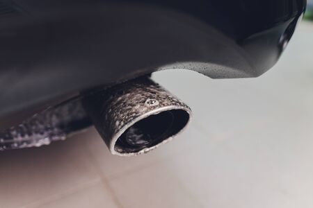 Car exhaust pipe with soap. Car wash backgroundの写真素材