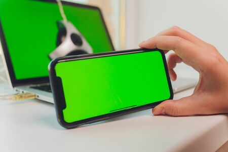 photographer monitor with Display Calibration in the office, tools for calibrating colors.の写真素材