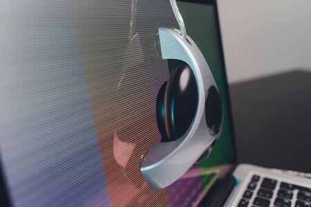 photographer monitor with Display Calibration in the office, tools for calibrating colors.の写真素材