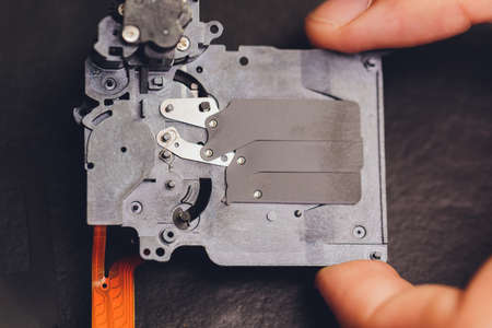 Camera shutter part. Electronic shutter device component of electronic photo camera.の写真素材