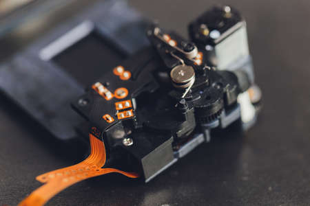 Camera shutter part. Electronic shutter device component of electronic photo camera.の写真素材