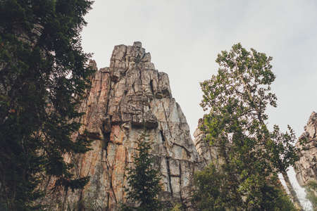 Inzer teeth Inzer rocks near the Tirlyansky village. Russia, South Ural, Bashkortostan Republic, Beloretsky district.の写真素材