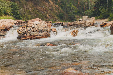 Rocks of Aigir in the smoke of a forest fire. Bashkortostan.の写真素材