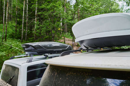 trunk box fixed at roof top of the car.の写真素材